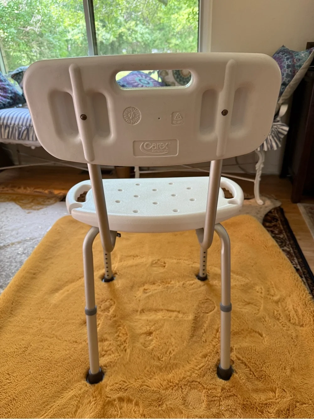 White Shower/Transfer Bench with Gray Legs adjustable for highest comes withgift